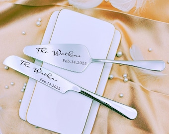 Engraved Wedding Cake Knife and Server Set: Custom Bridal Shower Gift