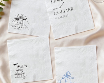Custom Napkins Wedding Party, Personalized Champagne Cheers Cocktail Napkins, Bridal Shower Decor, Wedding Favors, Bachelorette Party
