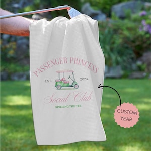 Custom Passenger Princess Golf, damski ręcznik golfowy, różowy ręcznik golfowy, elegancki ręcznik golfowy, wieczór panieński golfowy, damski prezent golfowy dla niej