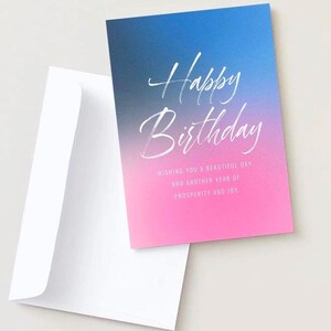 Minimalist Birthday Cards Printable Set | Blue & Purple Ombre Gradient Instant Digital Download