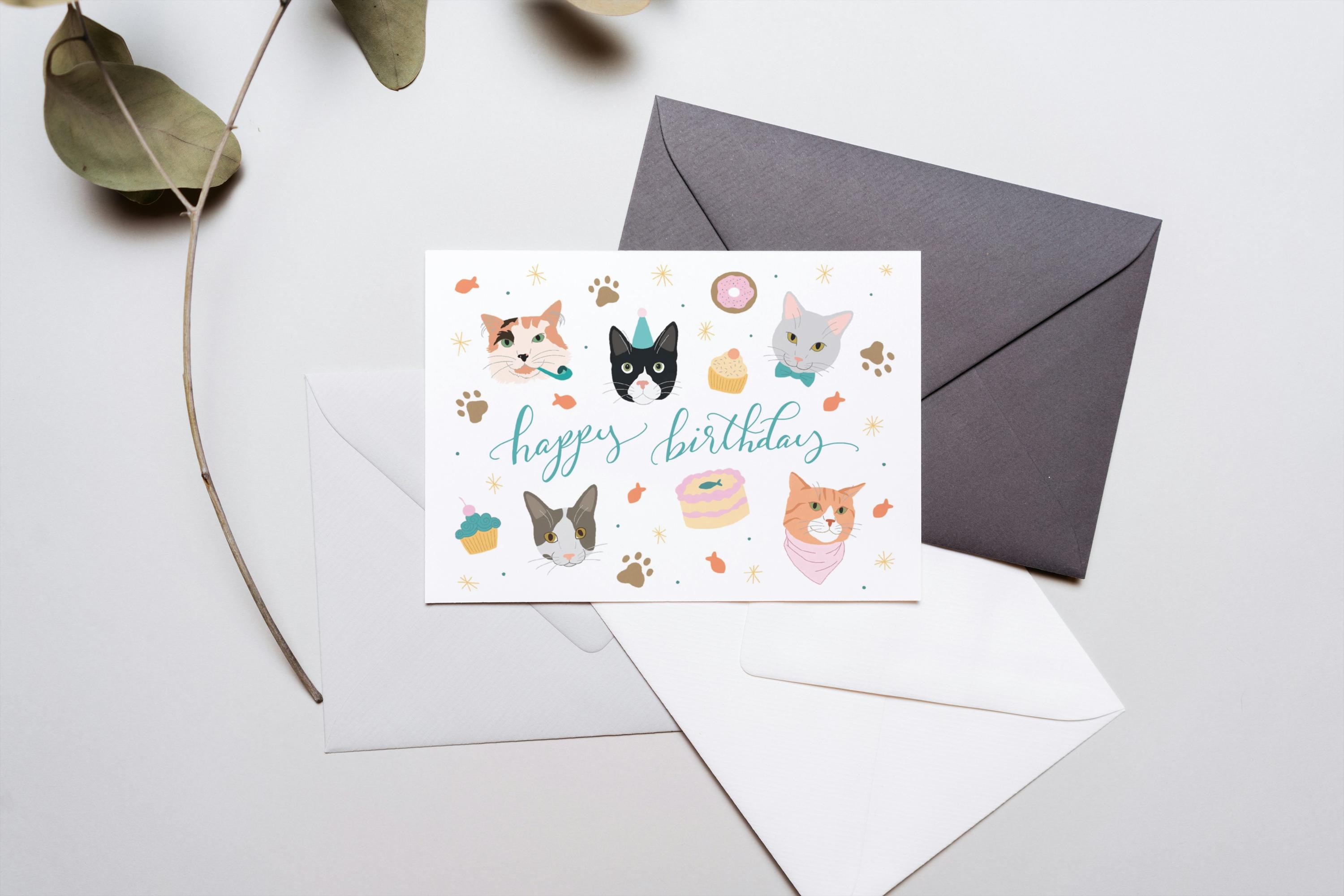 Cat Birthday Card Printable | Cute Digital Cat Greeting | Funny Instant ...