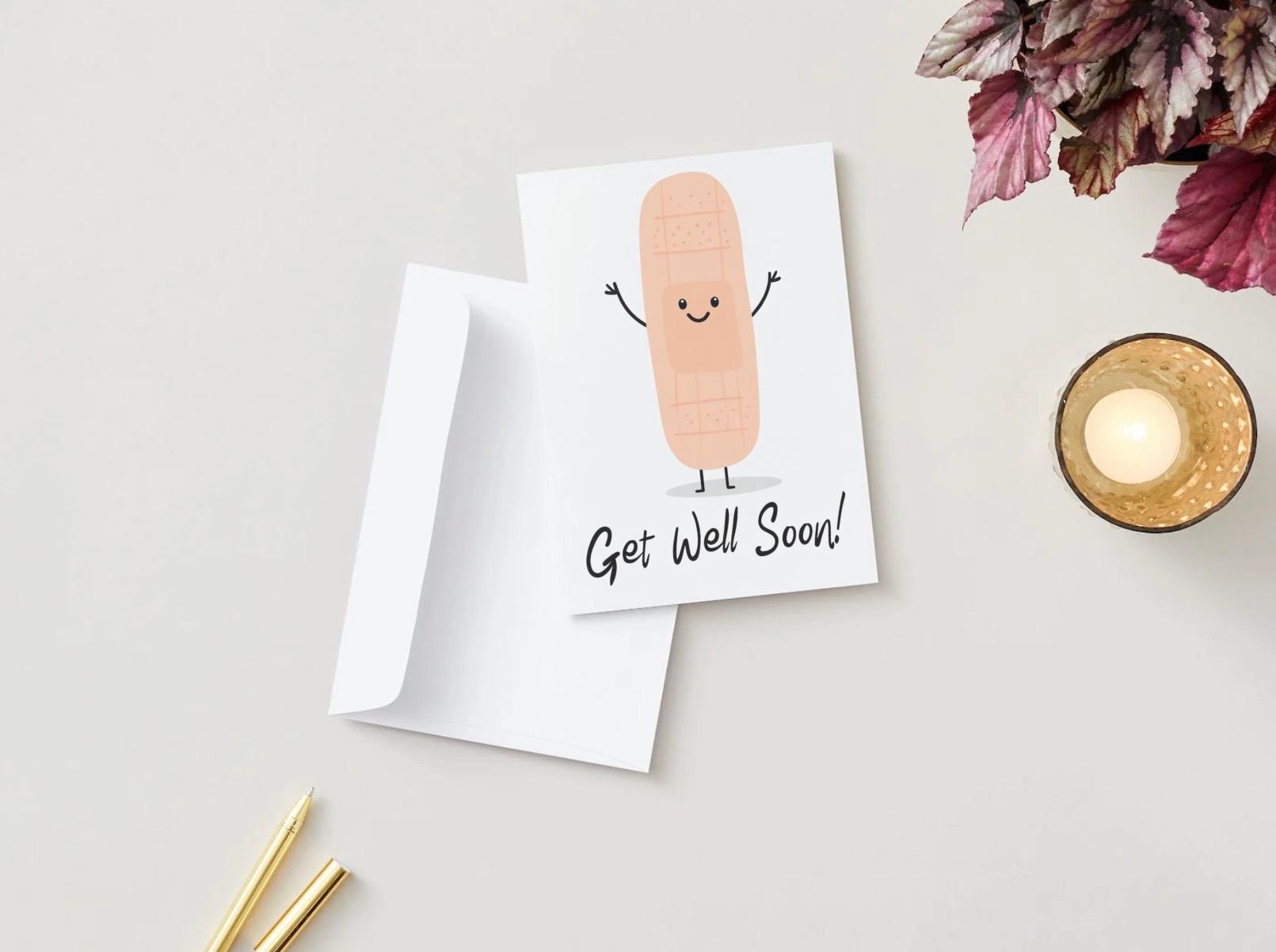 Printable Get Well Soon Card – Cute Bandaid Design – Digital Download ...