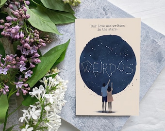 Tarjeta de amor imprimible: «Nuestro amor está escrito en las estrellas» – Descarga digital, romántica tarjeta estrellada, imprimible al instante para aniversario.