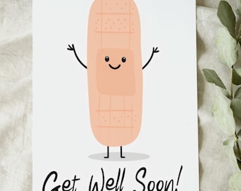Printable Get Well Soon Card – Cute Bandaid Design – Digital Download, Feel Better Card, Instant Printable Greeting