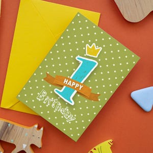 Carte 1er anniversaire imprimable, premier anniversaire de bébé, téléchargement immédiat, carte numérique mignonne et colorée