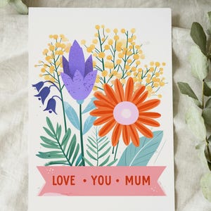Cartão de Dia das Mães para Imprimir - Design Floral "Te Amo, Mamãe" - Cartão Digital Elegante, Download Instantâneo, Cartão 5x7 para Mamãe
