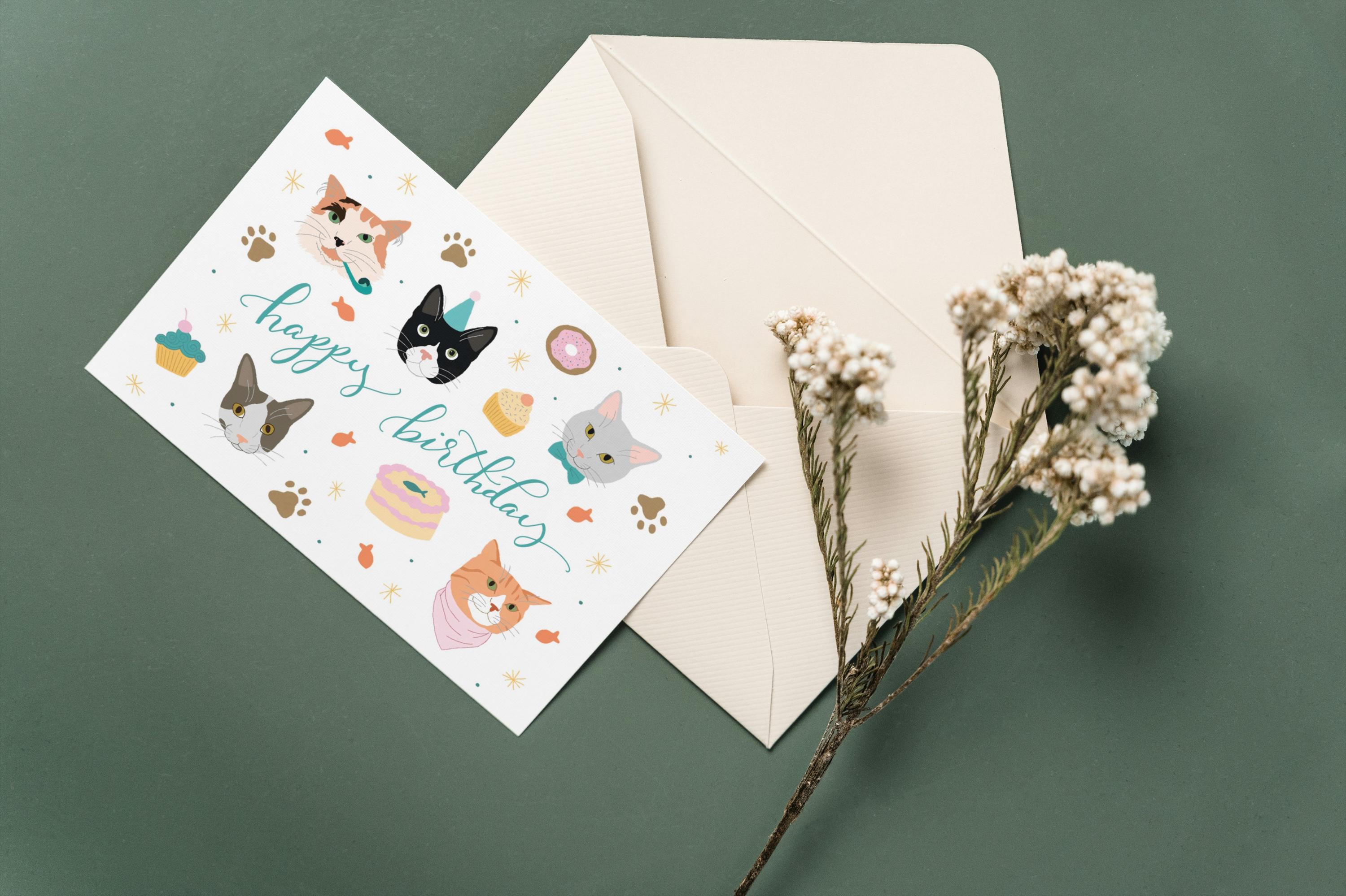 Cat Birthday Card Printable | Cute Digital Cat Greeting | Funny Instant ...