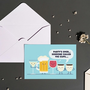 Tarjeta de cumpleaños divertida imprimible: «Se acabó la fiesta… Alguien llamó a las copas» – Descarga digital, tarjeta de felicitación divertida, impresión instantánea