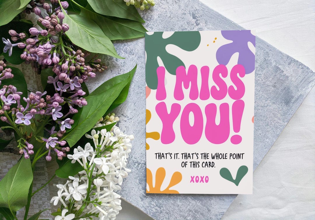 I Miss You Card: Colorful Design, Cheerful Greeting (digital Download