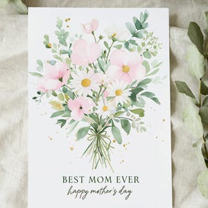 Printable Mother’s Day Card - “Happy Mother’s Day - Best Mom Ever” - Elegant Digital Greeting Card, Instant Download, 5x7 Card for Mom