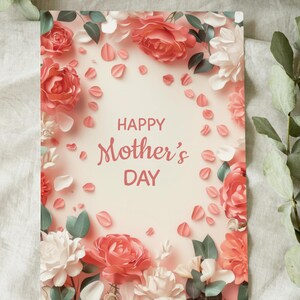 Printable Mother’s Day Card - “Happy Mother’s Day” Petals Design - Elegant Floral Digital Greeting Card, Instant Download, 5x7 Card
