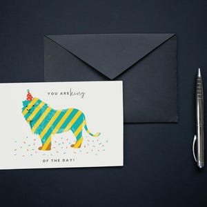 Cartão de aniversário para impressão - "Rei do Dia" - Cartão de felicitações digital com tema real, download instantâneo, cartão de aniversário 5x7 para ele