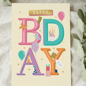 Minimalist Printable Birthday Card - “Happy Bday” - Digital Greeting Card, Instant Download, Modern 5x7 Birthday Card