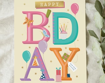 Minimalist Birthday Card: Modern Colorful Design (Digital Download)