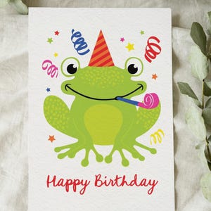 Printable Frog Birthday Card - “Happy Birthday” Cute Amphibian Design - Instant Download, 5x7 Digital Greeting Card