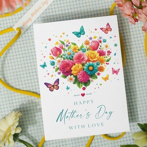 Mother’s Day Floral Heart Card Printable | Instant Download Digital Card for Mom | Elegant Flower Design Mother’s Day Greeting