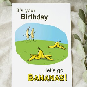 Funny Printable Birthday Card - “Go Bananas” - Quirky Digital Card, Instant Download, 5x7 Greeting Card, Humorous Birthday Printable