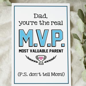"Druckbare Vatertagskarte ""Dad MVP"" - Sportinspirierte digitale Karte, sofortiger Download, 13 x 20 cm druckbare Grußkarte für den besten Vater."