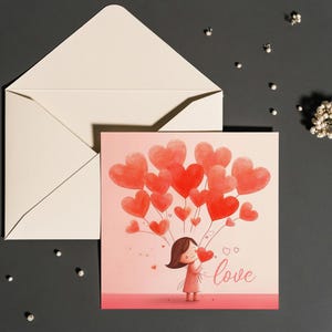 Afdrukbare liefdeskaart - vierkant 'Love'-ontwerp - minimalistische digitale wenskaart, direct downloaden, romantische kaart van 5 x 5 voor elke gelegenheid