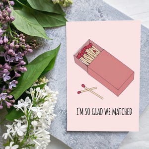 Carte d'amour drôle - « So Glad We Matched » - Imprimable en téléchargement numérique, carte humoristique pour application de rencontres, carte instantanée de Saint-Valentin ou d'anniversaire