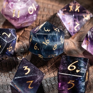 Purple Fluorite Gemstone Dice Polyhedral Dice DND Dice Set