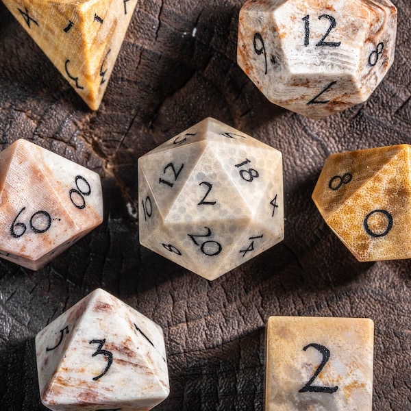 Coral Fossil Gemstone Dice Set: Polyhedral DND Dice