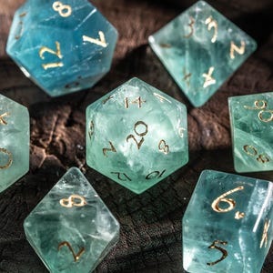 Green Fluorite Gemstone Dice Polyhedral Dice DND Dice Set
