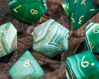 Green Agate Gemstone Dice Set: Polyhedral DND Dice