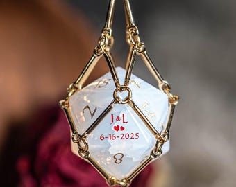 Custom Engraved Gemstone Dice Set – Wedding Anniversary D20