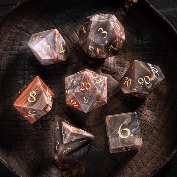 Petrified Wood Gemstone Dice Set: Polyhedral DND Dice