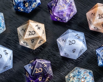 Juego de dados de piedras preciosas: Dados poliédricos para D&D con caja de regalo de lujo