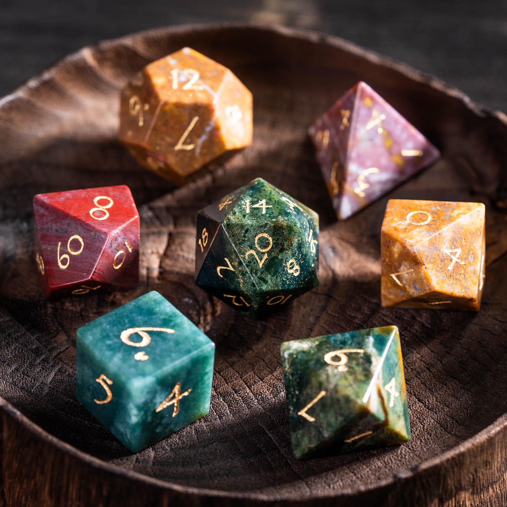 Ocean Jasper Gemstone Dice Set: Polyhedral DND Dice With Luxury
