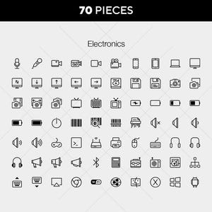 70 Premium Electronics Icon Set | Digital Download | AI | EPS | SVG | Icon Set | Icon Set Transparent | Electronics icons