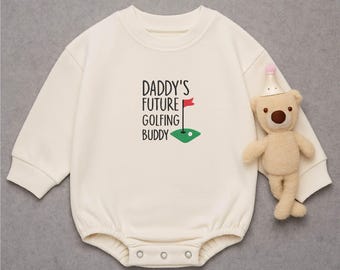 Bestickter Baby Strampler: Papas Zukunft Golf Buddy, individueller Name Bodysuit
