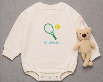 Personalized Tennis Baby Romper - Embroidered Sports Bodysuit - Custom Baby Gift - Baby Shower Outfit - Soft Cotton Baby