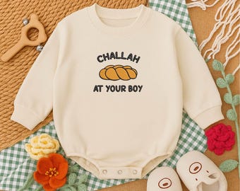 Embroidered Baby Romper: Funny 'Challah At Your Boy' Jewish Bodysuit