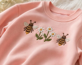 Bee and Daisy Embroidered Baby Romper | Floral Baby Bodysuit, Spring Garden Coming Home Outfit