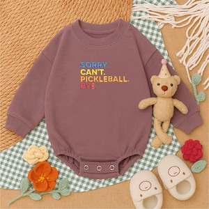 Sorry I Can&#39;t I Have Pickleball Baby Bodysuit, Funny Pickleball Baby Romper, Pickleball Outfit for Infant, Embroidered Baby Shower Gift