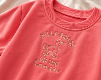 Silly Goose Embroidered Baby Romper | On the Loose Goose Bodysuit, Funny Neutral Infant Outfit Handmade
