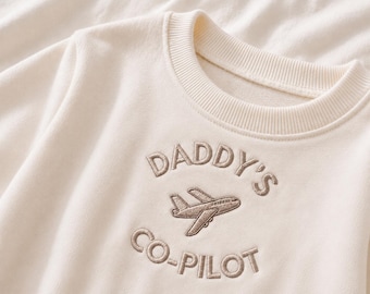 Daddy’s Co-Pilot Embroidered Baby Romper | Airplane Baby Romper, Pilot Family Baby Outfit, Travel Baby Shower Gift
