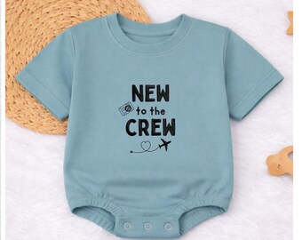 New To The Crew Embroidered Baby Romper | Travel Baby Romper , Airplane Newborn Outfit, Adventure Baby Shower Gift