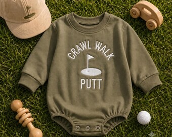 Crawl Walk Putt Golf Embroidered Baby Romper | Golf Baby Bodysuit, Newborn Coming Home Outfit