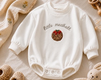 Little Meatball Spaghetti Embroidered Baby Romper | Baby Bodysuit, Soft Foodie Coming Home Outfit