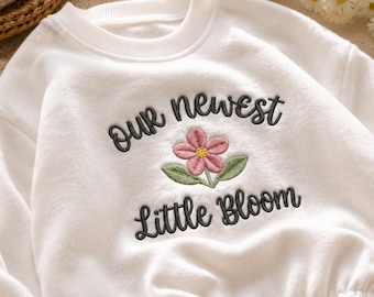 Our Newest Little Bloom Embroidered Baby Romper | Floral Newborn Baby Bodysuit, Spring Coming Home Onesie Baby