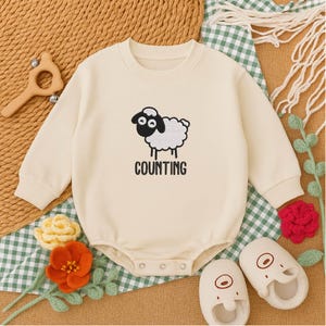 Counting Sheep Baby Romper, Cute Embroidered Bodysuit, Newborn Sleep Outfit, Baby Shower Gift, Infant Clothes