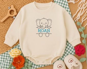 Geborduurde babyromper olifant: gepersonaliseerde katoenen romper