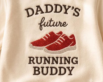 Daddy's Future Running Buddy Embroidered Baby Romper | Runner Dad Baby Bodysuit, Newborn Outfit | Handmade Gift for Dad