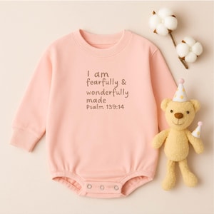 Bible Verse Baby Romper, Fearfully Wonderfully Made, Embroidered Baby Bodysuit, Christian Baby Gift, Psalm Outfit