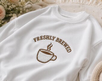 Freshly Brewed Coffee Embroidered Baby Romper | Neutral Coffee Cup Baby Bodysuit, Coming Home Outfit