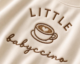 Little Babyccino Coffee Embroidered Baby Romper | Coffee Baby Bodysuit, Newborn Outfit | Handmade Baby Gift